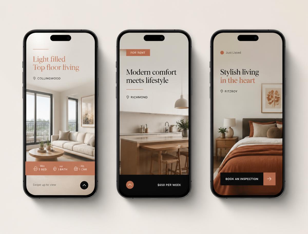 Phones showing vertical property video templates
